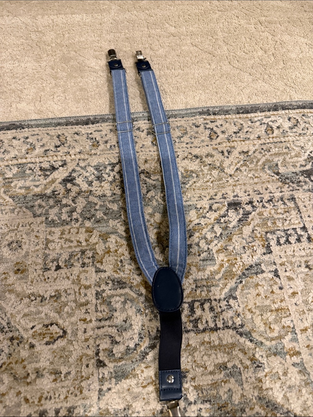 Kids striped  Blue Suspenders with Leather Accents